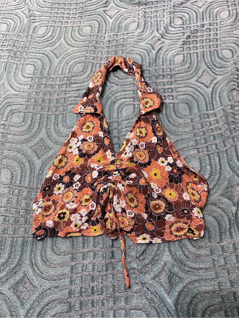 Floral Halter Crop Top - Brown & Orange